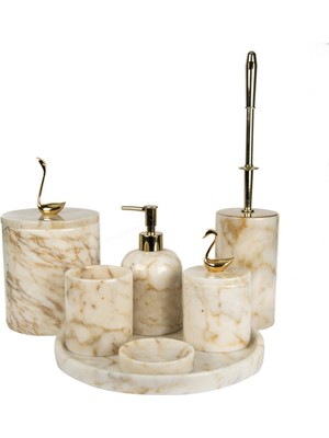 UltraMint Renkli Mermer Desenli Banyo Seti, 7 Parça, Şık ve Modern Tasarım