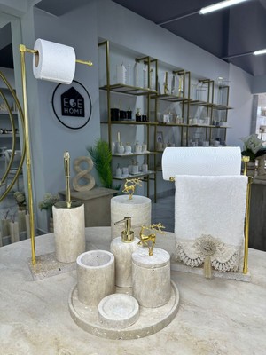 UltraMint Şık 9 Parça Traverten Mermer Banyo Seti, Modern ve Zarif Tasarım