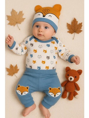 Hazego Little Fox Desenli 3'lü % 100 Pamuklu Erkek Takım