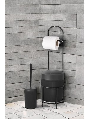 UltraMint Şık Siyah Ayaklı Wc Kağıtlık ve Tuvalet Fırça Seti