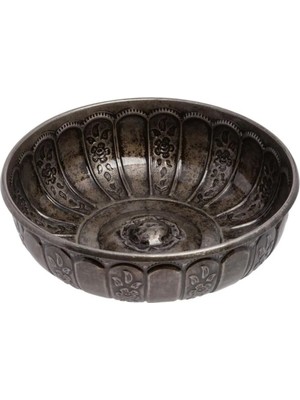 UltraMint Şık Osmanlı Motifli Metal Hamam Tası, Siyah Nikel Antik Görünüm