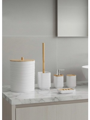 UltraMint Modern Bambu ve Akrilik Banyo Seti, 5 Parça, Şık ve Kullanışlı