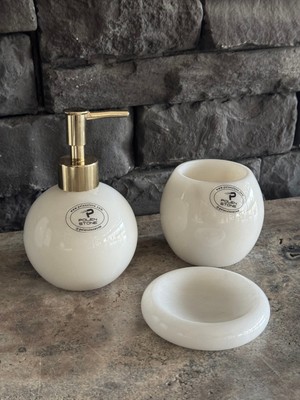 UltraMint Şık Oval Üçlü Mermer Banyo Takımı, Zarif ve Modern Tasarım