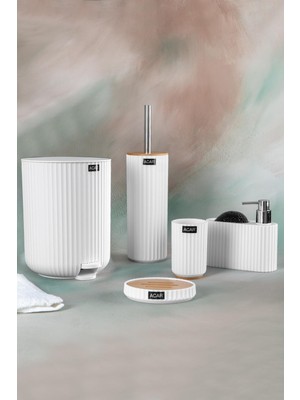 UltraMint Şık Ahşap Dekorlu 5 Parça Akrilik Banyo Seti