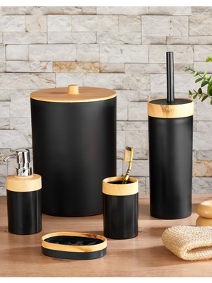 UltraMint Bambu Desenli Yuvarlak 5'li Banyo Seti, Şık ve Kullanışlı Tasarım