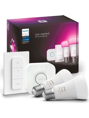 Braventa Collection Hue Akıllı Aydınlatma LED Ampul Başlangıç Kiti, 2'li E27 Ampul , Köprü ve Dimmer Set, Beyaz ve Renkl