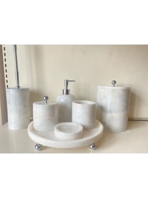 UltraMint Şık 7'li Beyaz Mermer Banyo Seti, Ayaklı, Modern Tasarım