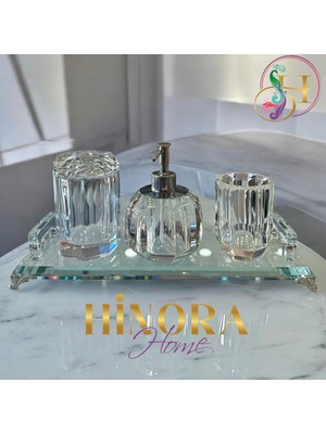 UltraMint Şık Kristal 3'lü Banyo Seti, Zarif Sabunluk ve Aksesuarlar
