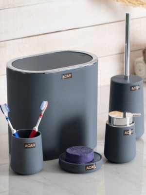 UltraMint Akrilik Sallama Kapak 5 Parça Banyo Set Gri, Modern ve Şık Tasarım