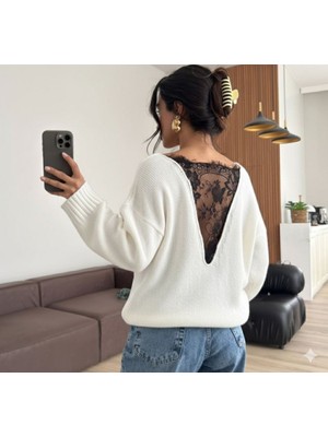 Başak Collection Kadın Sırtı Dantel Transparan Detay Triko Kazak
