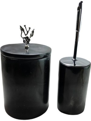 UltraMint Şık Siyah Mermer Çöp Kovası ve Fırça Seti, Modern Yaşam Alanları Için