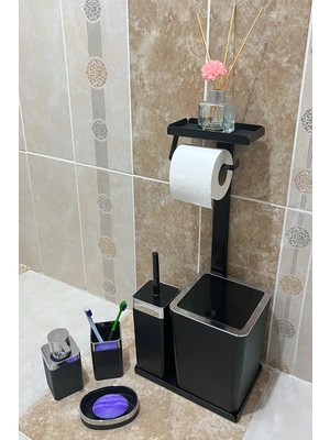 UltraMint 6 Parça Banyo Seti: Çöp Kovası, Wc Fırça, Tuvalet Kağıtlık, Diş Fırçalık, Sabunluklar