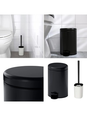 UltraMint 2'li Banyo Seti, Çöp Kutusu 3 Lt ve Tuvalet Fırçası, Siyah