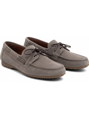 Ne&Ve Shoes Vizon Süet Hakiki Deri Bağcıklı Makosen Kadın Loafer