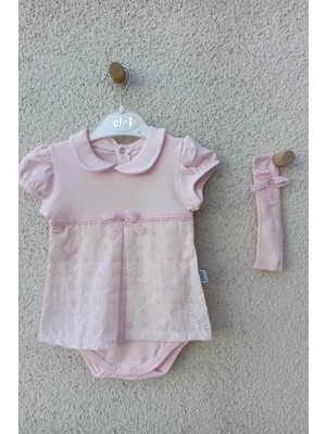 Hazego Bebek Yakalı Çiçek Işlemeli Bandanalı Badi 3-6-9 Ay