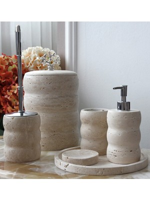 UltraMint Şık Mermer Tırtıklı 6'lı Banyo Seti, Modern ve Zarif Tasarım