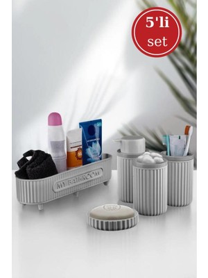 UltraMint 5 Parça Banyo Seti: Sepet, Sabunluk, Diş Fırçalık ve Pamukluk