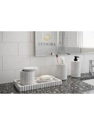 UltraMint Şık Modern Mermer Desenli 4 Parça Banyo Aksesuar Seti