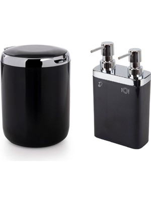 UltraMint Viva Mutfak Sıvı Sabunluk ve Çöp Kovası Seti, Şık Siyah Tasarım