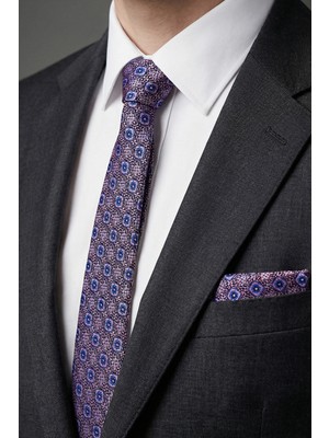 Milleniva Slim Mozaik Desen Lila Kravat & Mendil