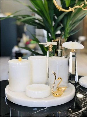 UltraMint Beyaz Mermer Kuğu 5'li Banyo Seti, Şık ve Zarif Tasarım