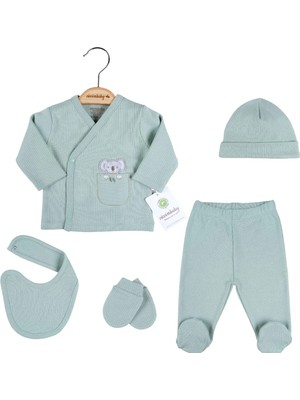 Hazego Koala Nakışlı Çizgili 5'li % 100 Pamuk Hastane Çıkış Seti