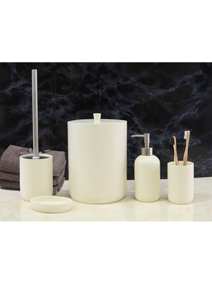 UltraMint Şık 5 Parça Polyester Banyo Seti, Krem Renk, Modern ve Kullanışlı Tasarım