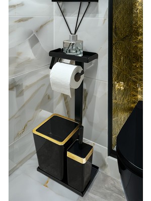 UltraMint Pratik 3'ü 1 Arada Banyo Seti: Tuvalet Kağıtlık, Çöp Kovası ve Fırça