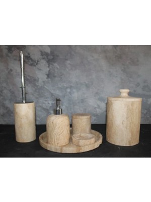 UltraMint Şık Traverten Mermer Banyo Seti 7 Parça Aksesuar Detaylı Tasarım