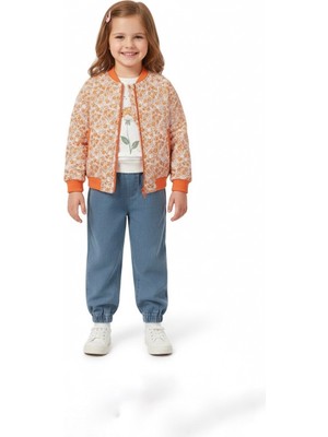 Pini Co Kız Çocuk Çiçek Desenli Bomber Ceket ve Denim Pantolonlu 3’lü Takım