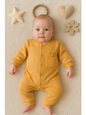 Hazego Zürafa Nakışlı Cepli % 100 Pamuk Erkek Bebek Tulumu