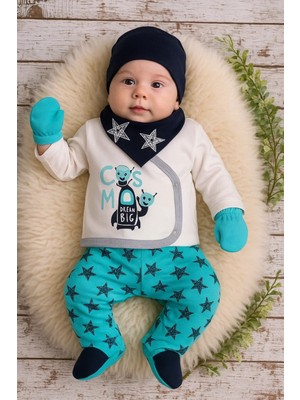 Hazego Yıldız Desenli Fularlı 5'li Erkek Hastane Çıkışı