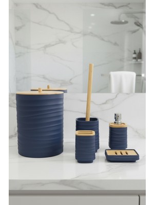 UltraMint Modern Bambu 5 Parça Lacivert Akrilik Banyo Seti