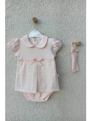 Hazego Bebek Yakalı Çiçek Işlemeli Bandanalı Badi 3-6-9 Ay