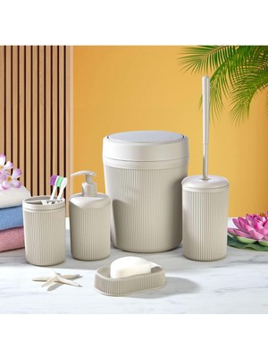 UltraMint 5'li Banyo Seti, Kovası, Tuvalet Fırçası, Sabunluk, Diş Fırçalık