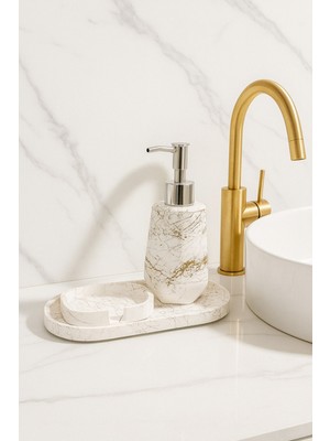 UltraMint Şık Mermer Dokulu Gold 3 Parça Banyo Takımı Seti
