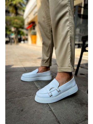 Zapatos CH417 Mancini Erkek Günlük Bağcıksız Cilt Klasik Ayakkabı Cbt - Beyaz