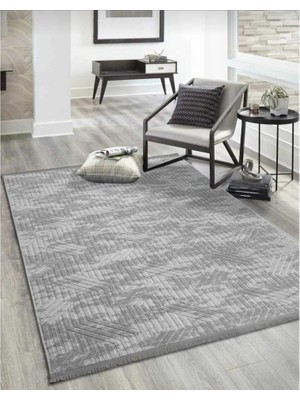 Nesrin Jel Kaymaz Taban Kesme Halı Yolluk Gri Zikzaklı Makinede Yıkanabilir