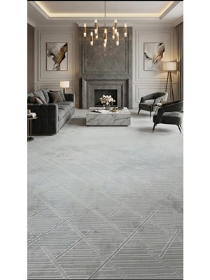 Nesrin Jel Kaymaz Taban Kesme Halı Yolluk Gri Kendinden Desenli Makinede Yıkanabilir