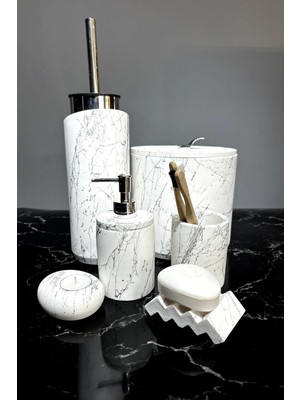 UltraMint 8'li Mermer Desenli Banyo Aksesuar Seti, Şık ve Pratik Kullanım
