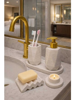 UltraMint 5 Parça Mermer Desenli Dekoratif Banyo ve Wc Seti