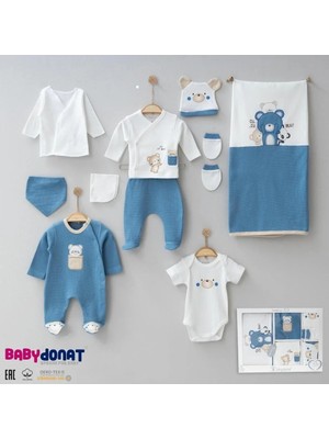 Hazego Bebek Waffle Ayıcık Desenli 10'lu Kutulu Hastane Çıkışı Seti Kutulu