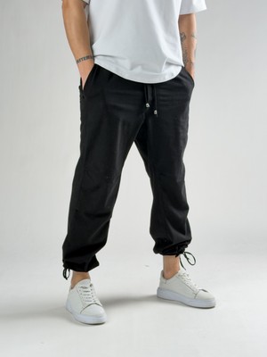 Cocopelli Paça Ayarlamalı Siyah Keten Erkek Pantolon COC2819