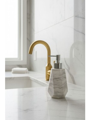 UltraMint Mermer Dokulu Modern Sıvı Sabunluk, Banyo Aksesuarı, 16X8.5 cm