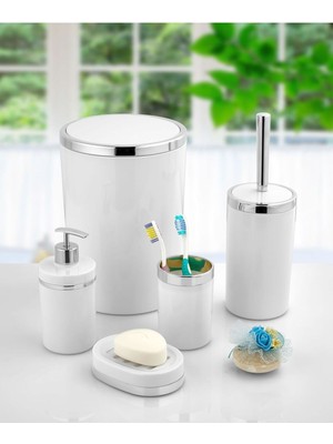 UltraMint Beyaz Gümüş 5 Parça Yuvarlak Banyo Seti, Şıklık ve Kullanışlılık Bir Arada