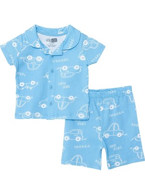 Hellobaby Hellobaby, Erkek, Kısa Kol Pijama Takımı, Araba Baskılı, Düğmeli, Gömlek Yaka, Kısa Paça, Kısa Kol