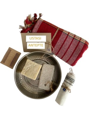 UltraMint 6'lı Banyo Aksesuar Seti Peştemal, Hamam Tası, Kese, Ponza Taşı, Tarak, Sabun