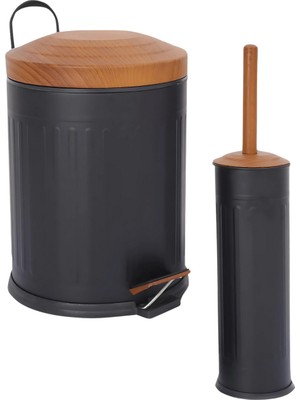 UltraMint Vintage Ahşap Çift Çöp Kovası Banyo Seti, Şık ve Kullanışlı Tasarım