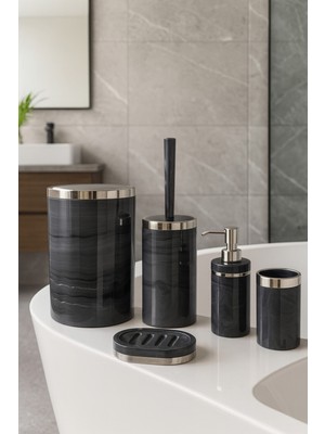 UltraMint Şık 5 Parça Akrilik Banyo Seti, Çöp Kovası, Fırçalık, Sabunluk ve Bardak