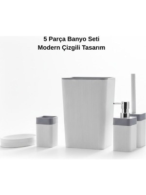 UltraMint Şık 5 Parça Plastik Banyo Seti: Çöp Kovası, Wc Fırçası, Sıvı Sabunluk, Diş Fırçalık, Sabunluk